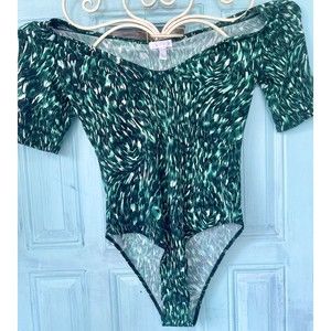 Ladies LEITH Green Black And White Short Sleeved BodySuit Size Medium